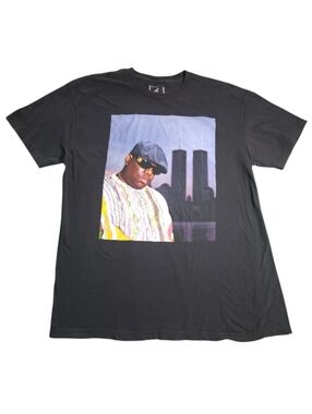 Black Short-Sleeve Graphic Tee with Color Portrait Print